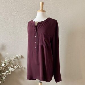 Button Front Blouse | Long Sleeves | Burgundy | Lane Bryant 26/28